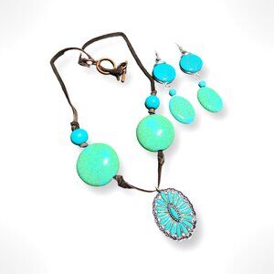Boho Style Ceramic & Turquoise Necklace Set